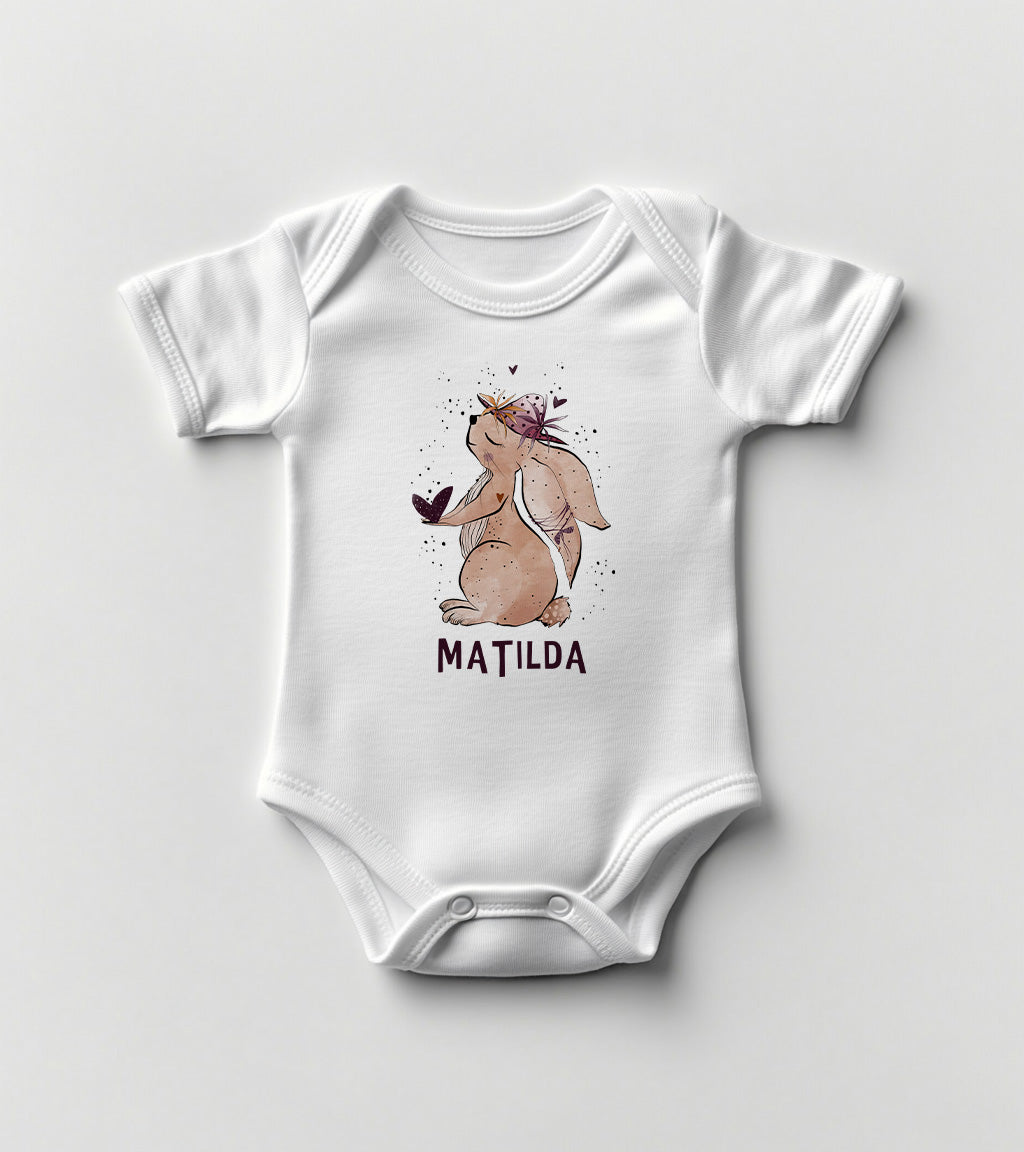 Personalized Baby Bodysuit with Hand-Drawn Bunny Design