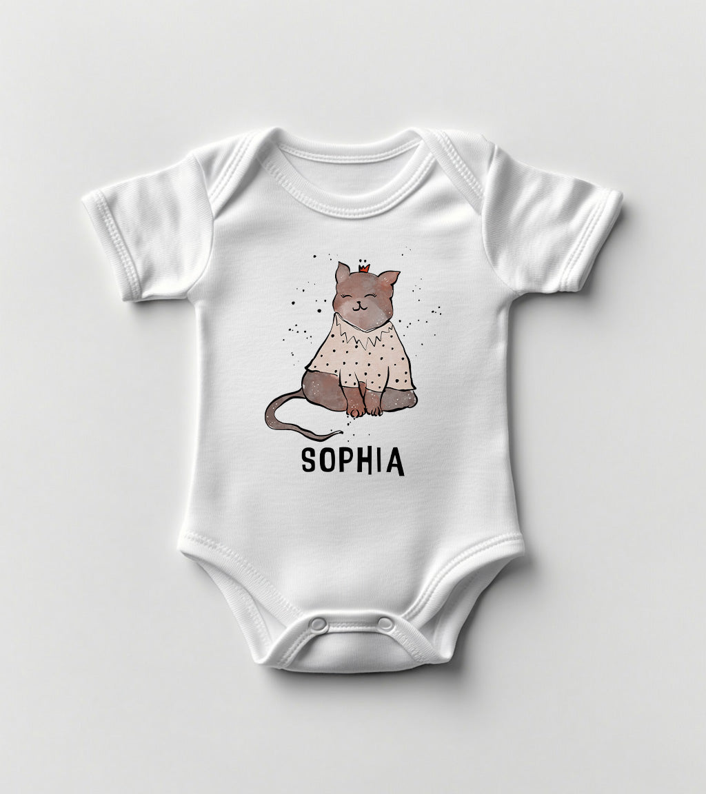 Personalized Baby Bodysuit with Hand-Drawn Cat Design