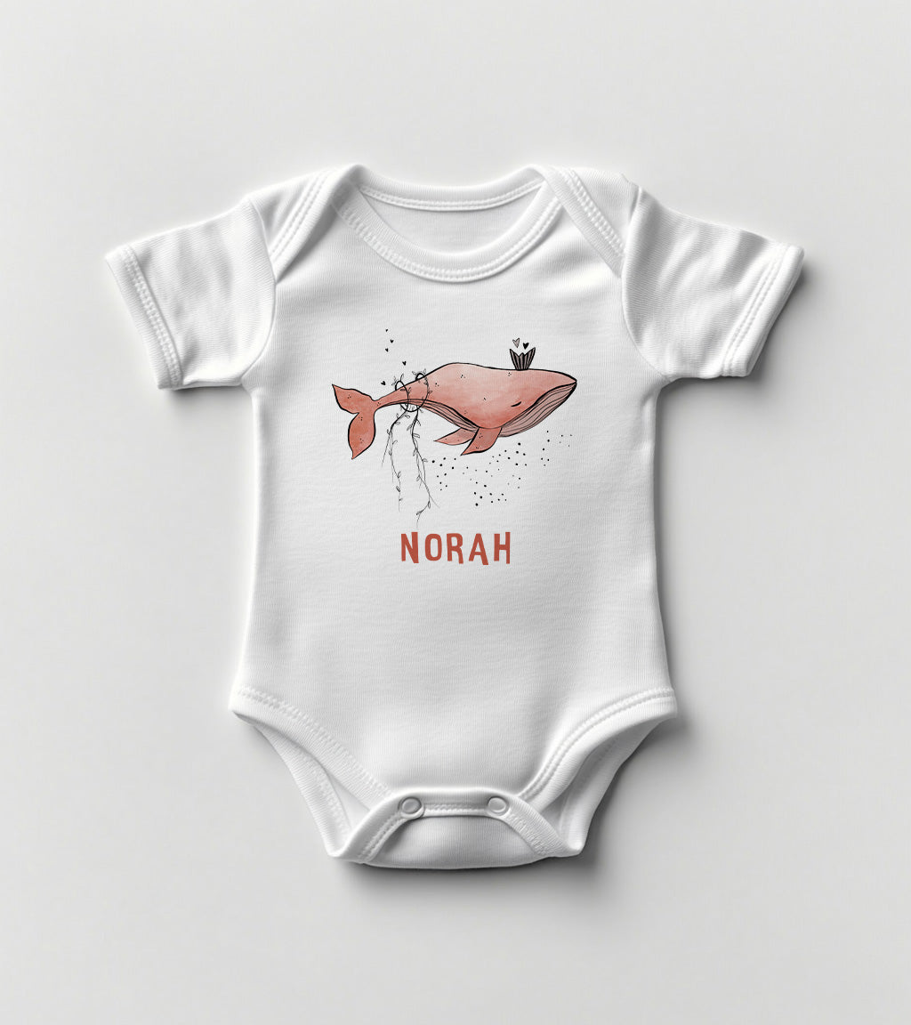 Personalized Baby Bodysuit with Hand-Drawn Pinky Whale Design