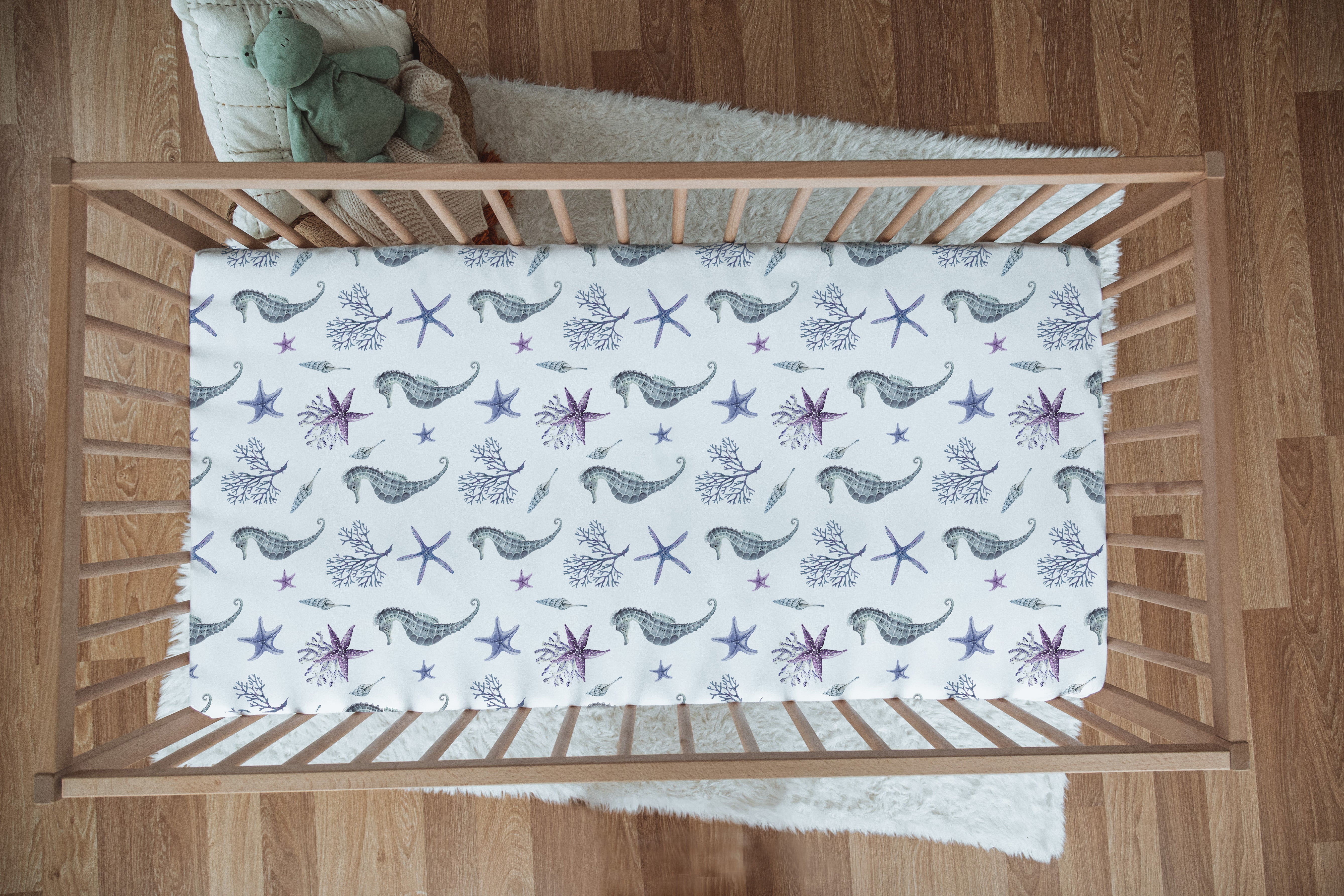 Seahorse Fitted Crib Sheet | Organic Cotton Cot – Blzandco