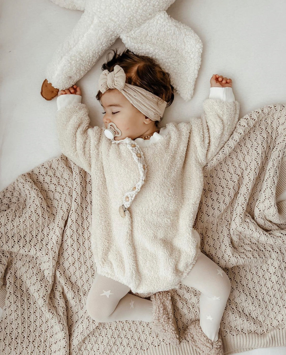 Fluffy Romper White & Light Brown - Blzandco