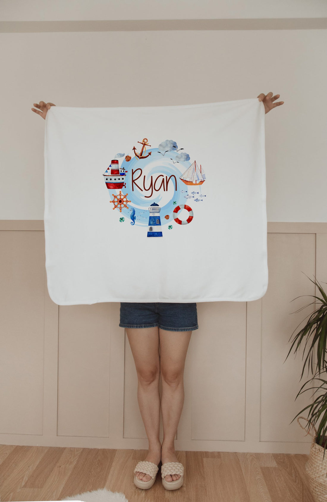 Lighthouse Personalized Baby Blanket