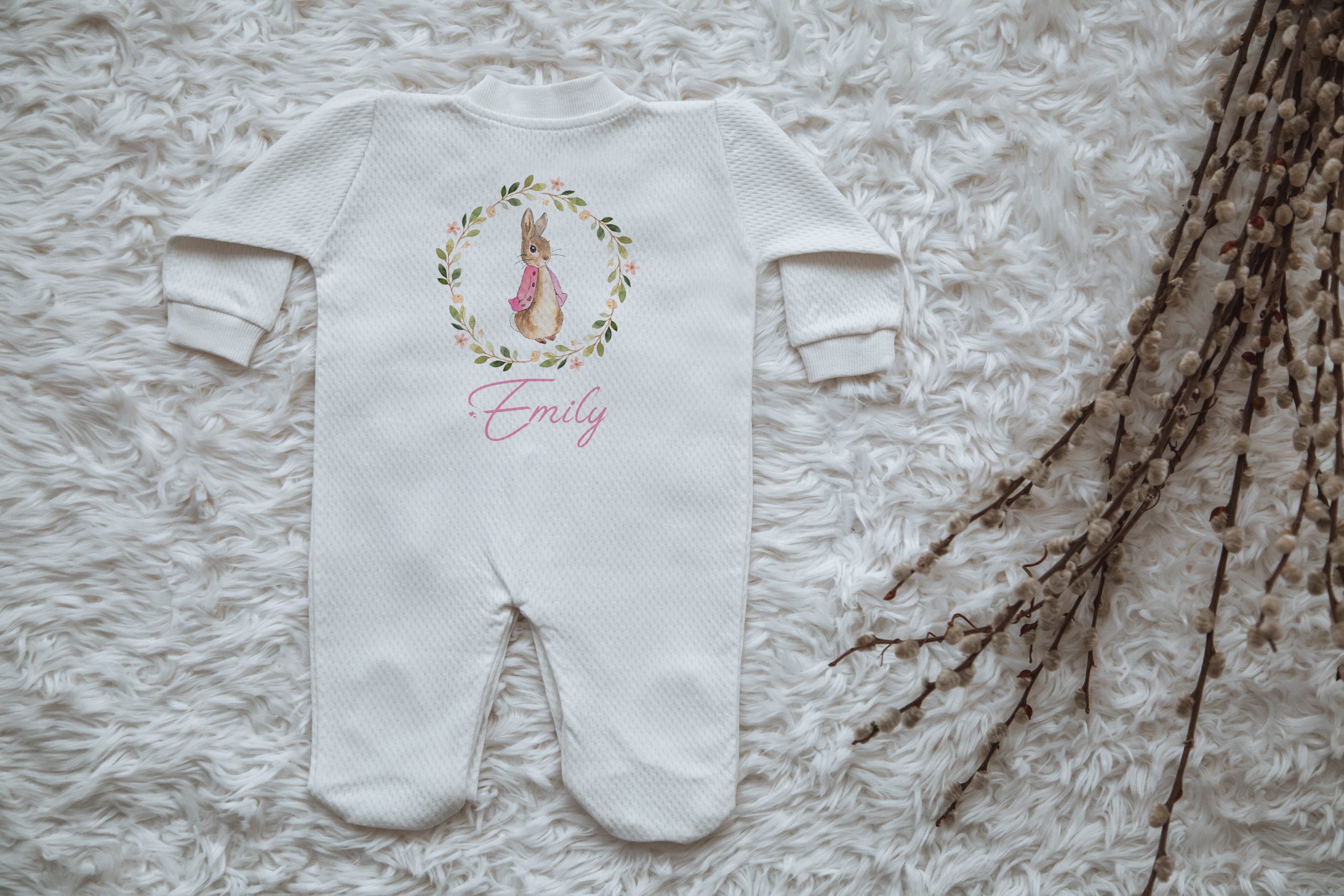Pink Bunny Baby Girl Personalized Baby Jumpsuit