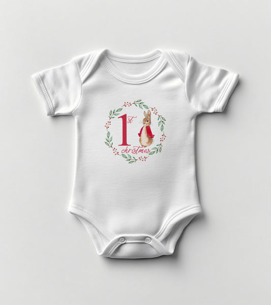 My First Christmas Rabbit Baby Bodysuit