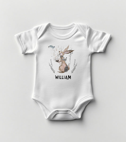 Personalized Baby Bodysuit with Hand-Drawn Rabbit Design