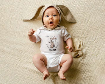 Personalized Baby Bodysuit with Hand-Drawn Rabbit Design