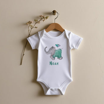 Personalized Baby Bodysuit with Hand-Drawn Elephant Design