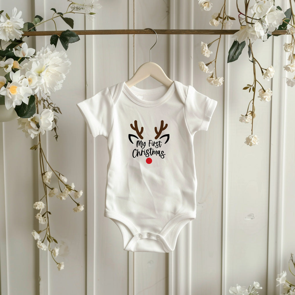 Ren Deer My First Christmas Baby Bodysuit