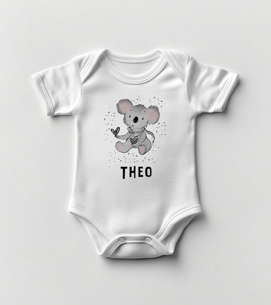 Personalized Baby Bodysuit with Hand-Drawn Koala Design