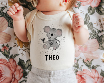 Personalized Baby Bodysuit with Hand-Drawn Koala Design