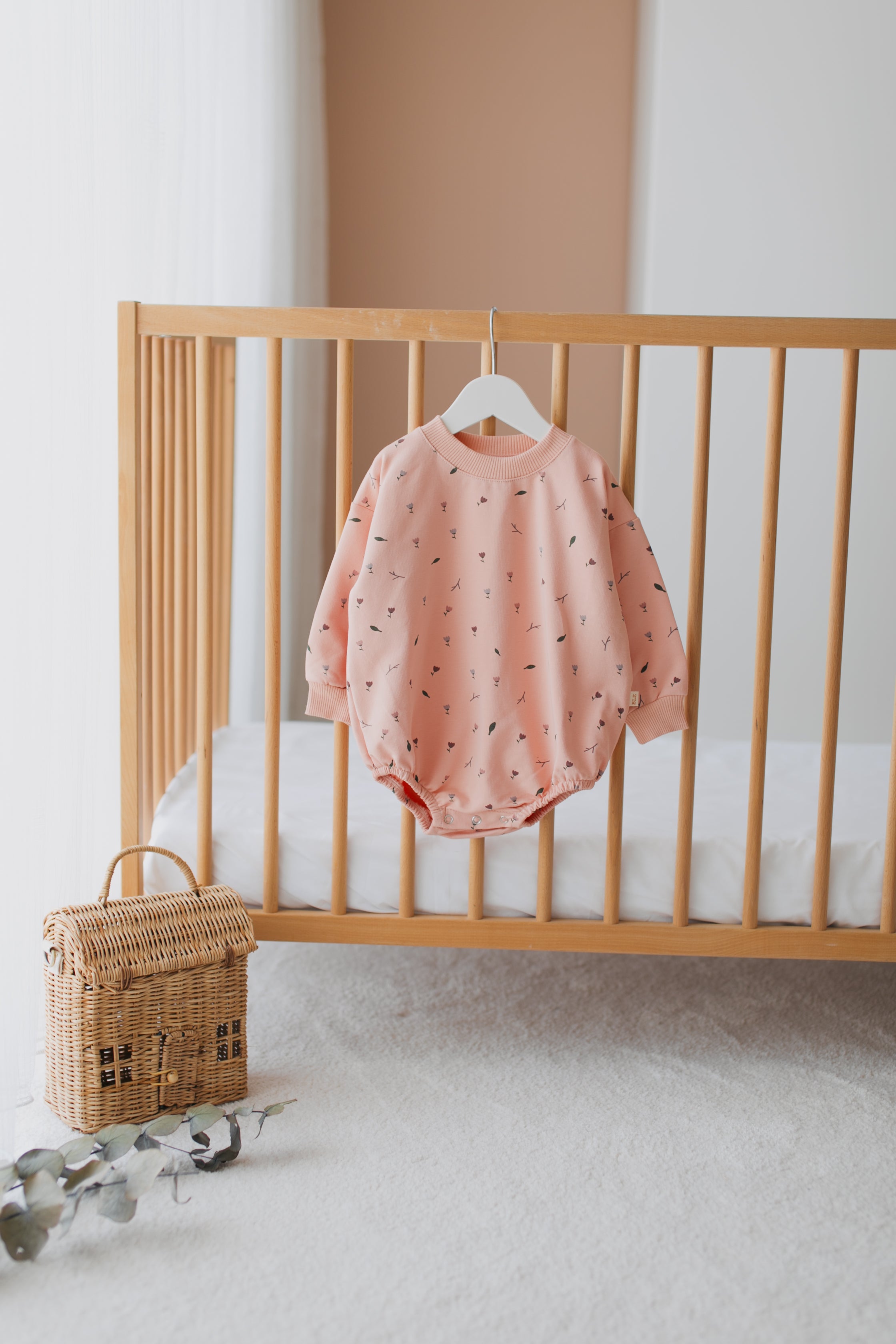 Pastel Pink Floral Print Oversized Baby Romper