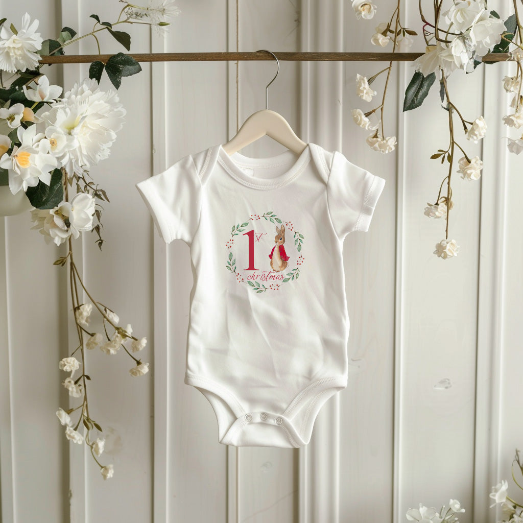 My First Christmas Rabbit Baby Bodysuit