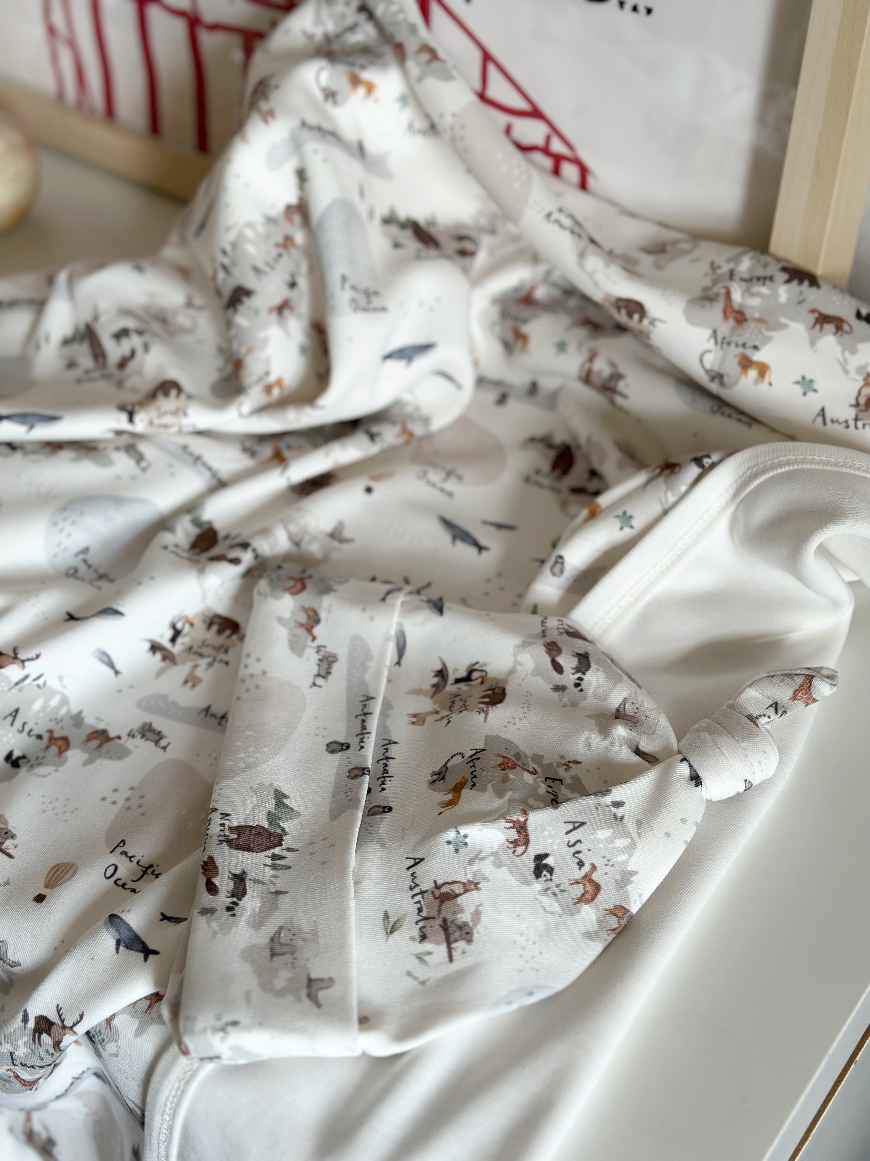 World Map Animal Baby Blanket & Hat