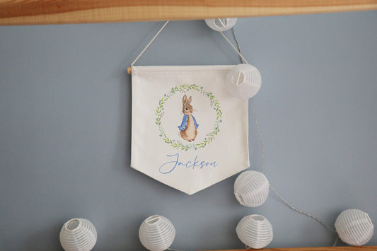 Name Pennant Cotton Banner - Blue Bunny