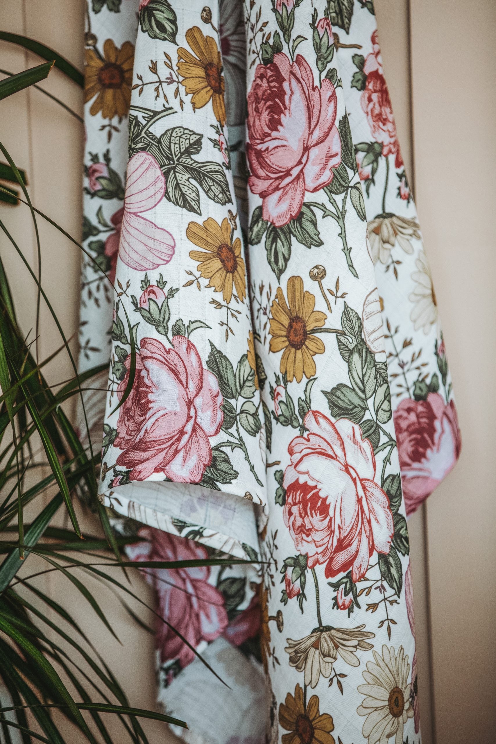 Hibiscus Vintage Rose Muslin Swaddle