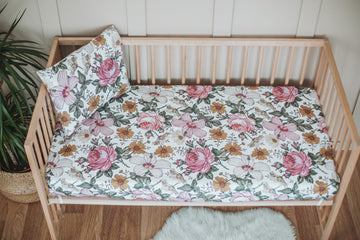 Hibiscus Vintage Rose Fitted Crib Sheet - Blzandco