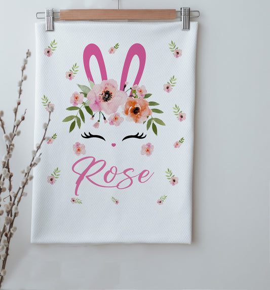 Cute Bunny Face Personalized Baby Girl Blanket