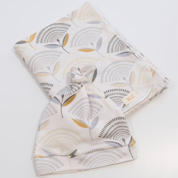 Dandelion Flower Blanket and Hat %100 Organic Jersey Cotton Swaddle, Baby Shower Gift - Blzandco