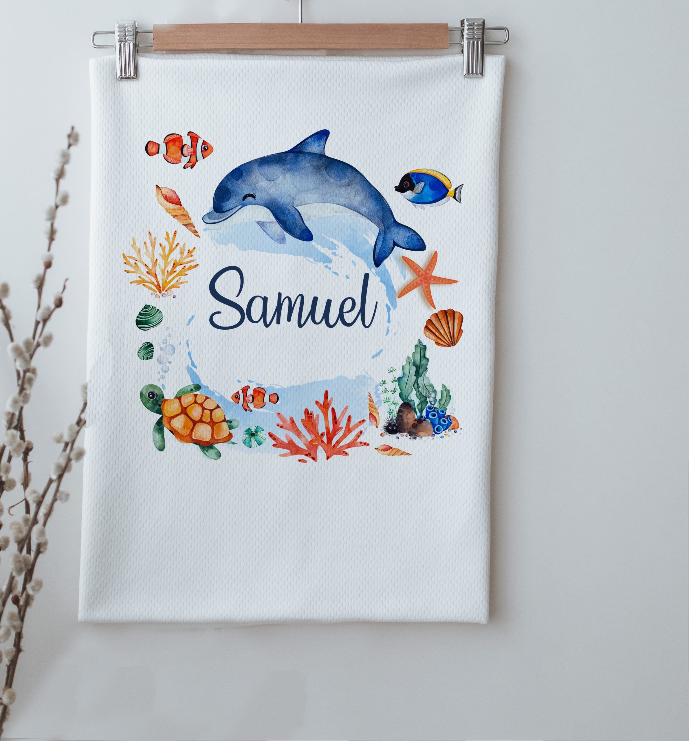 Blue Dolphin Personalized Baby Blanket