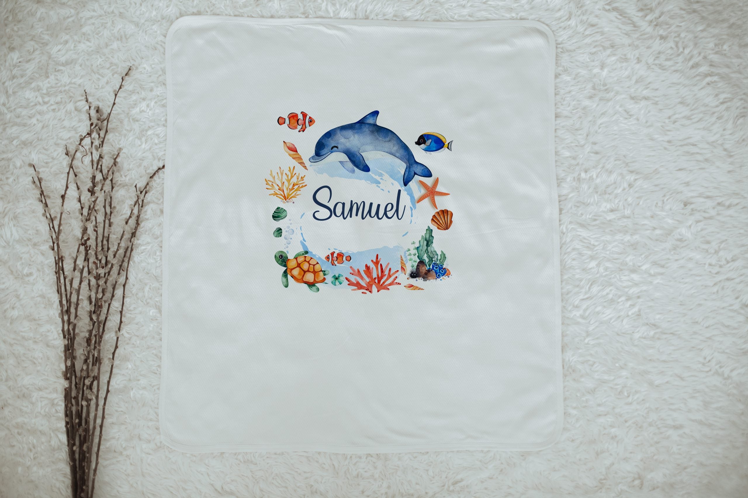 Blue Dolphin Personalized Baby Blanket