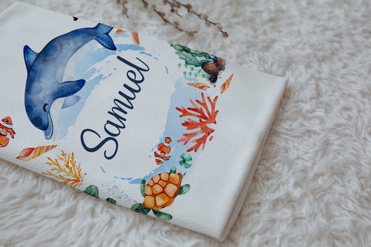 Blue Dolphin Personalized Baby Blanket