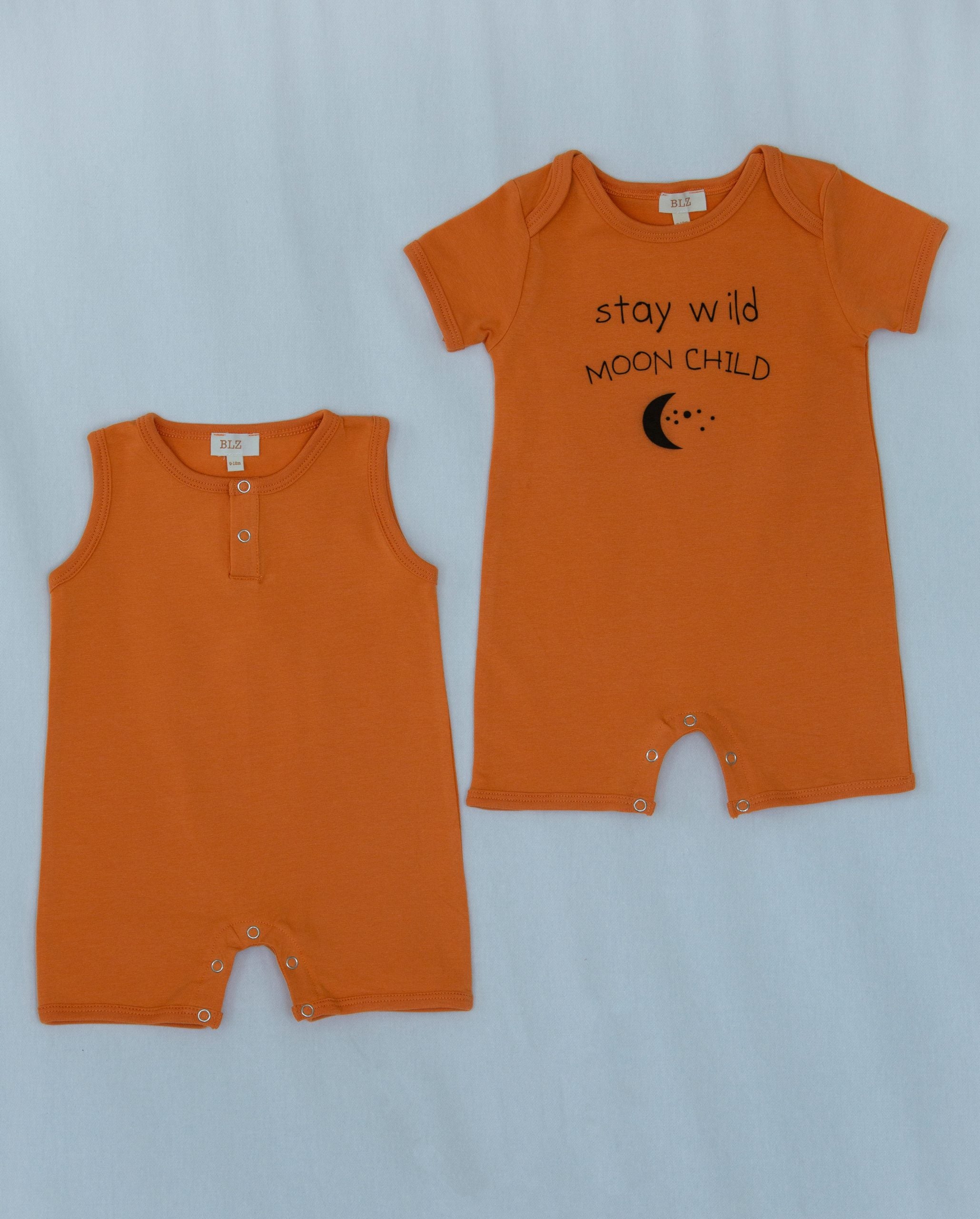 Orange Color 2 Pieces Set Summer Short Overall - Blzandco
