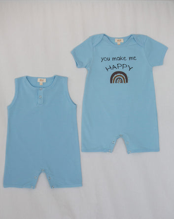 Blue Color 2 Pieces Set Summer Short Overall