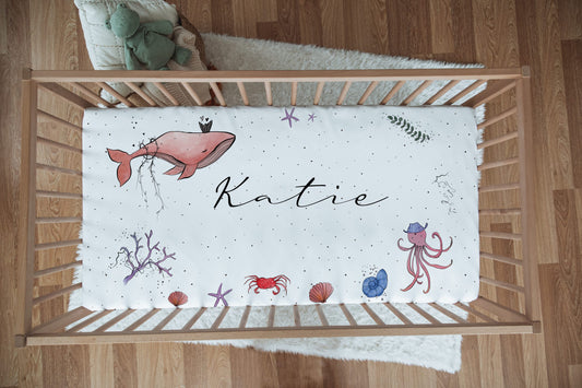 Pink Whale Cot Bed Sheet