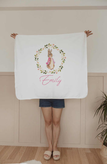Pink Bunny Blanket, Baby Girl Personalized Blanket
