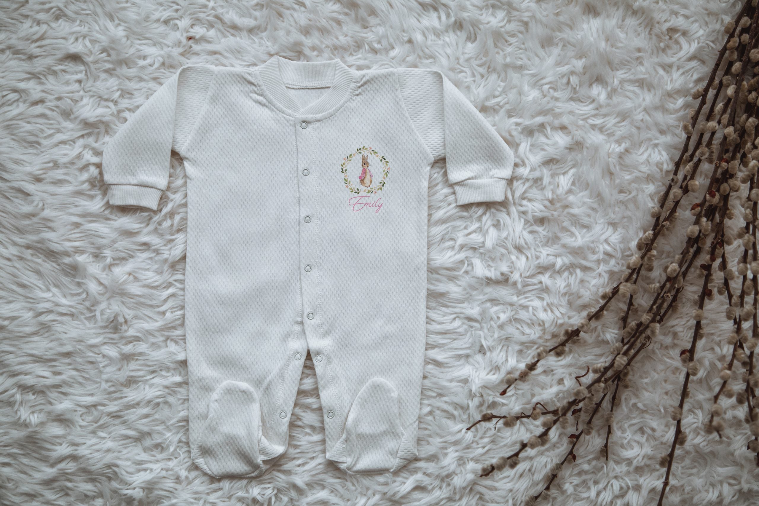 Pink Bunny Baby Girl Personalized Baby Jumpsuit