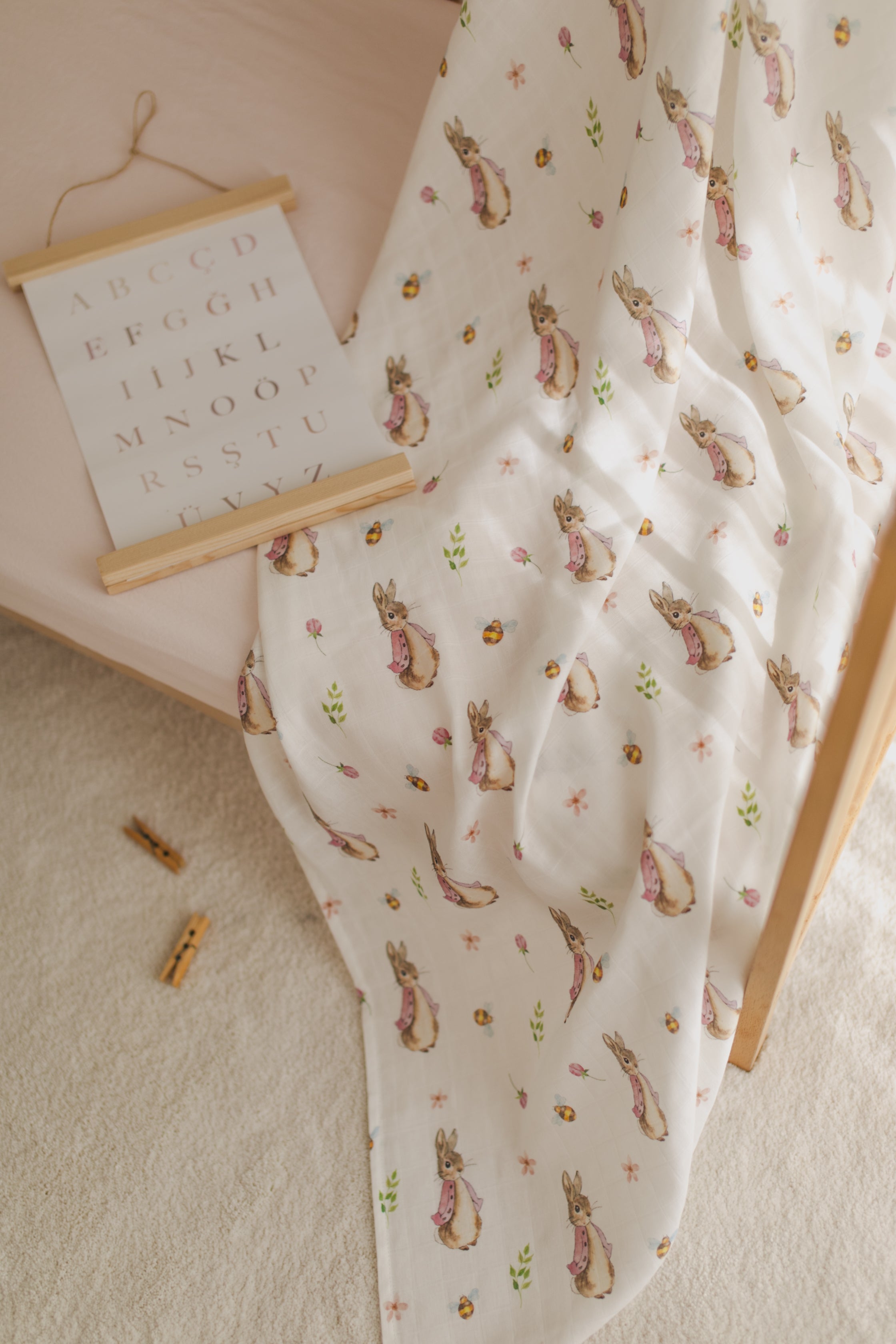 Pink Rabbit Muslin Swaddle